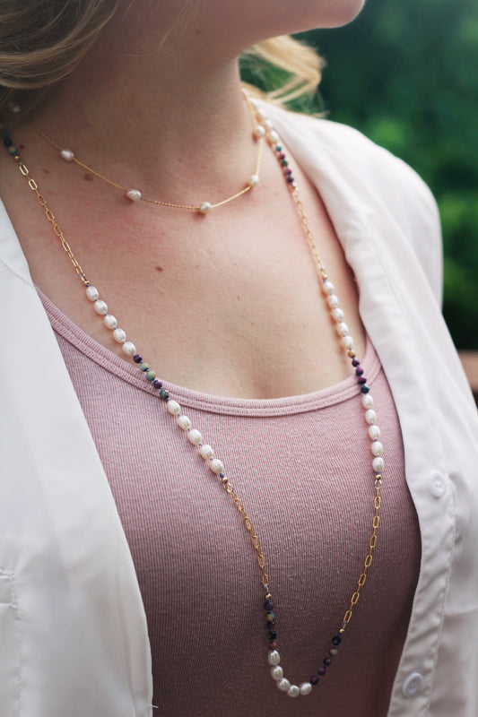 Moonlight Pearl and Sugilite Necklace