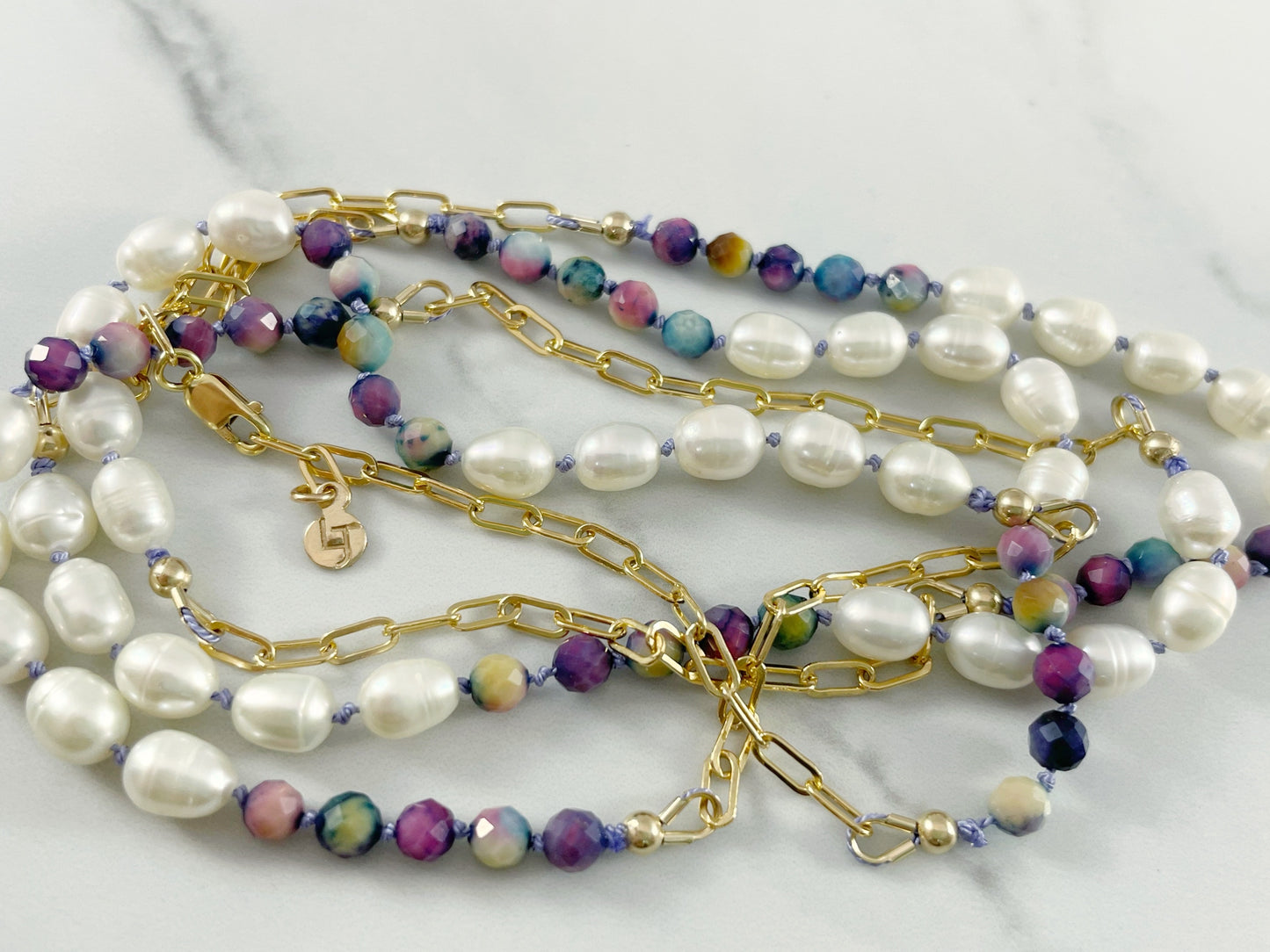 Moonlight Pearl and Sugilite Necklace